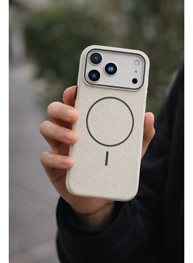 جراب iPhone 17 Pro Max (أبيض جبل الثلج) | غطاء خلفي للهاتف بنسيج جلد الليتشي، حماية كاملة للجهاز، فائق النحافة ومقاوم للصدمات | مقاوم للخدوش وبصمات الأصابع | بطانة ناعمة من الألياف الدقيقة - Image 2